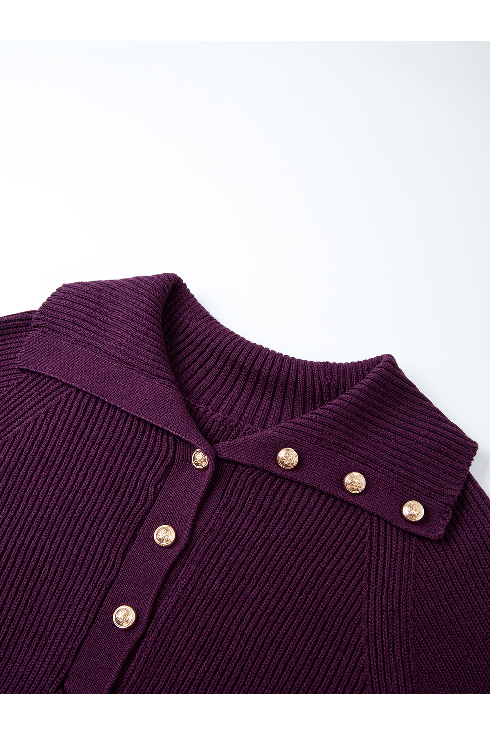 Plum Purple Lapel Knit Sweater