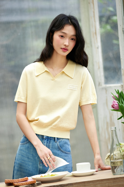 Lace-Trimmed Short-Sleeve Knit Top for Casual Chic-VIMLYSTORE