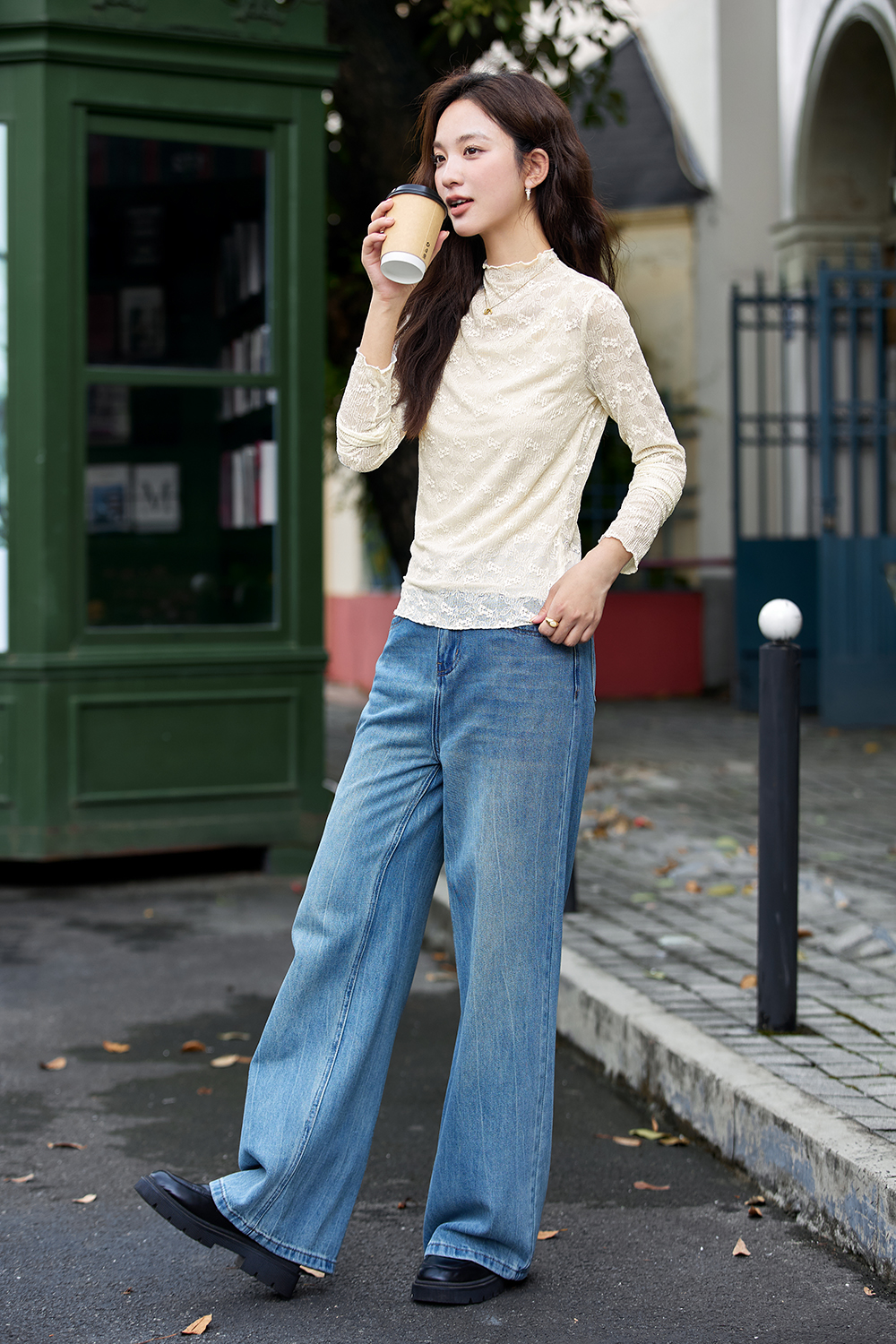 Slim-fit Layering Semi-turtleneck Lace Long Sleeve T-shirt-VIMLYSTORE