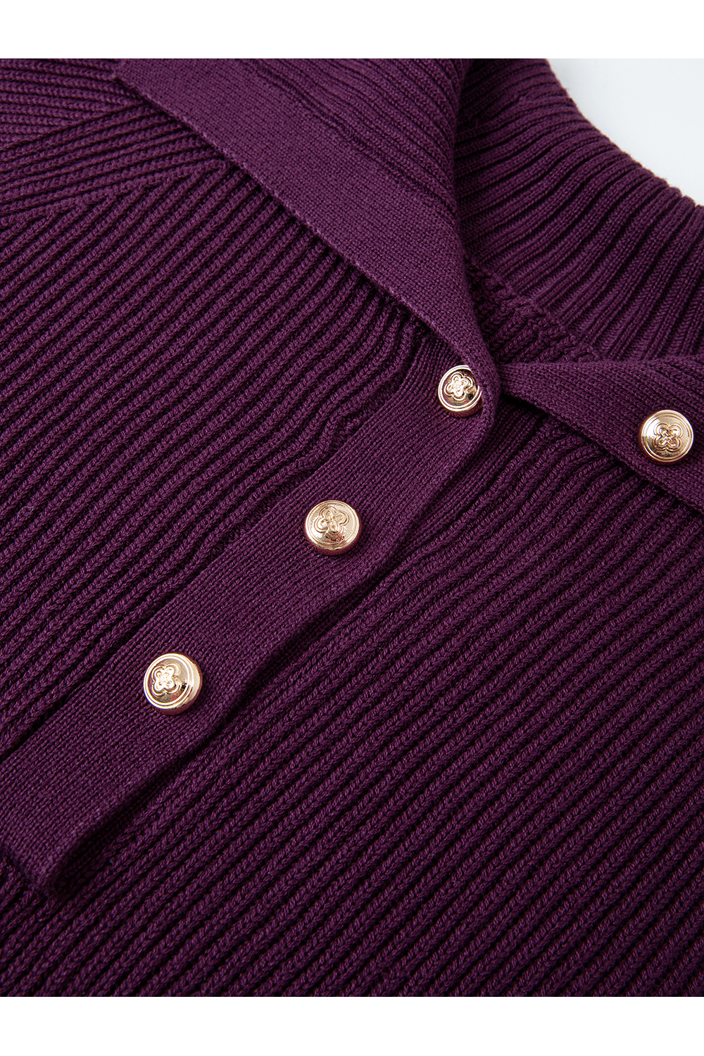 Plum Purple Lapel Knit Sweater