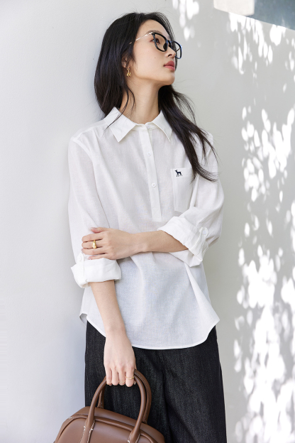 Deer-Embroidered Oversized Shirt for Stylish Commuting-VIMLYSTORE