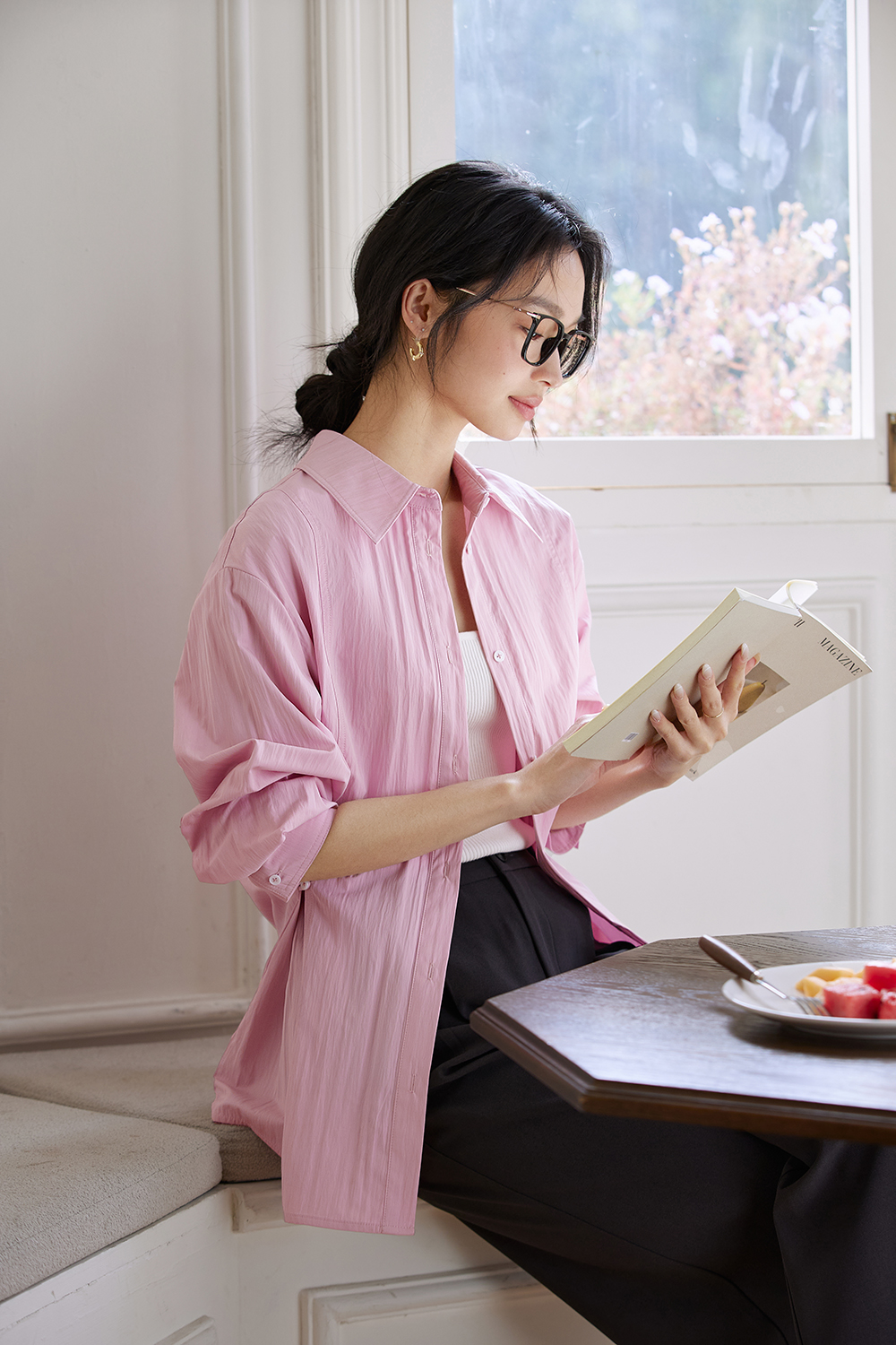 French-Inspired Dropped-Shoulder Oversized Shirt-VIMLYSTORE