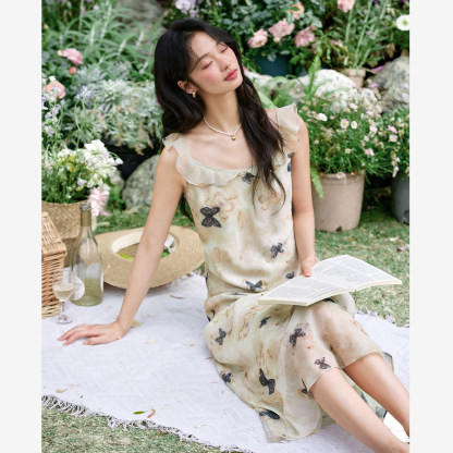 U-Neck Butterfly Suspender Dress