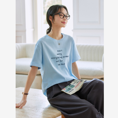 Letter Embroidered Round Neck T-Shirt