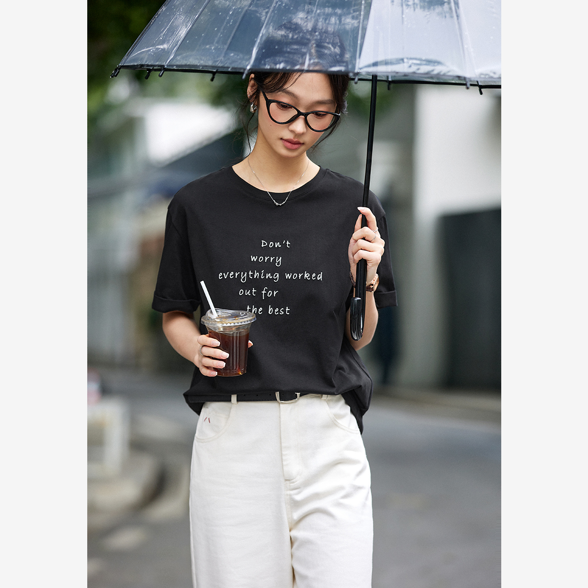 Letter Embroidered Round Neck T-Shirt