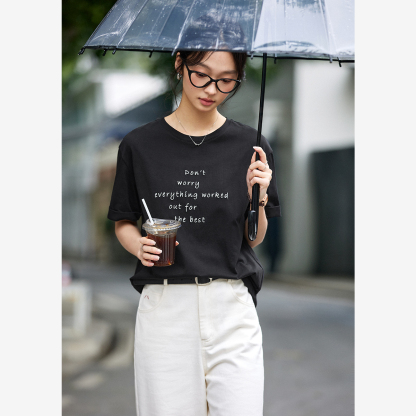 Letter Embroidered Round Neck T-Shirt
