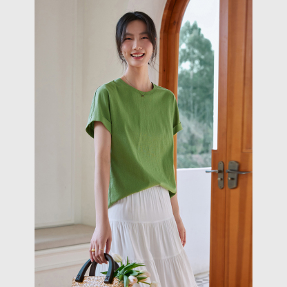 Round Neck Solid Color T-Shirt