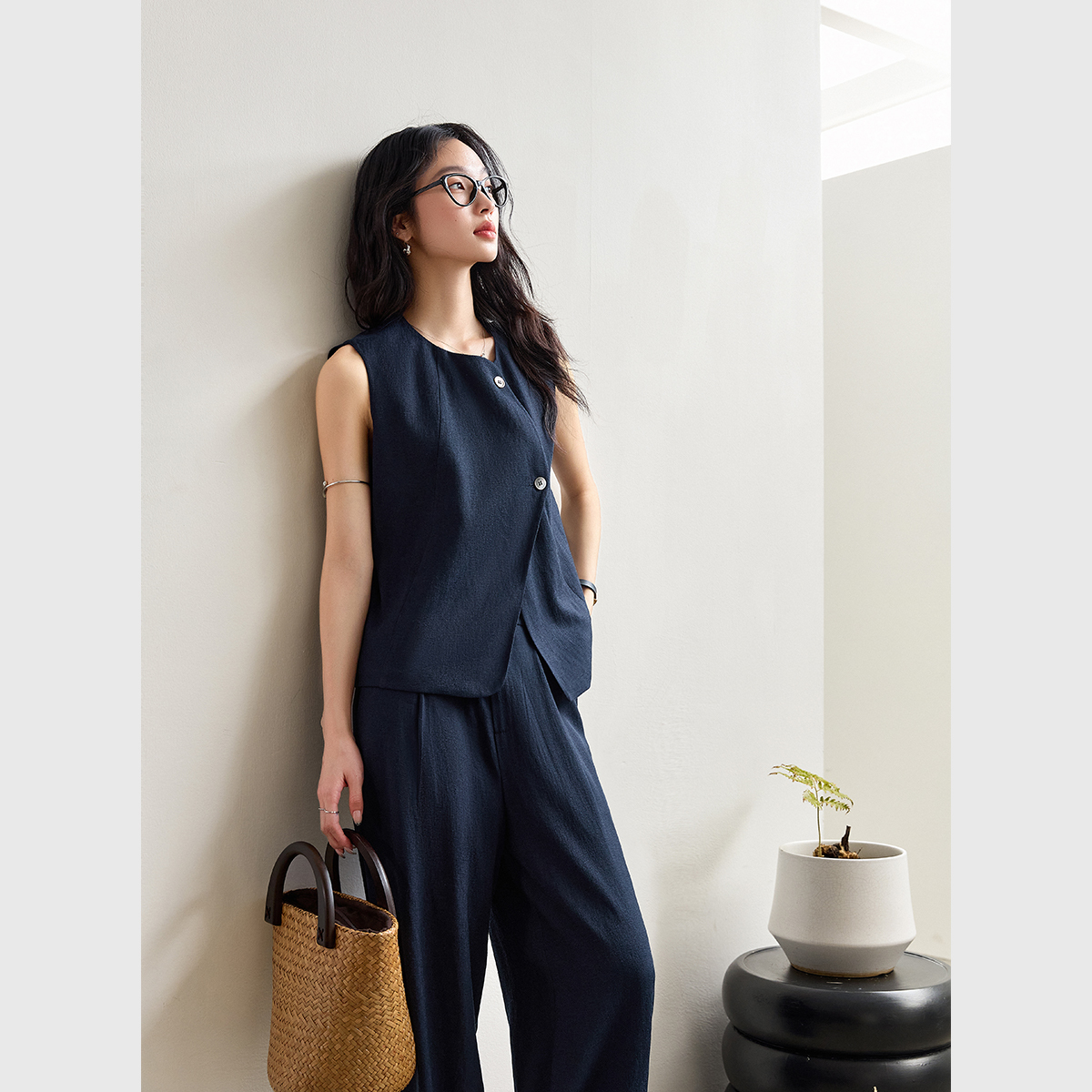 Linen Blended Vest Suit