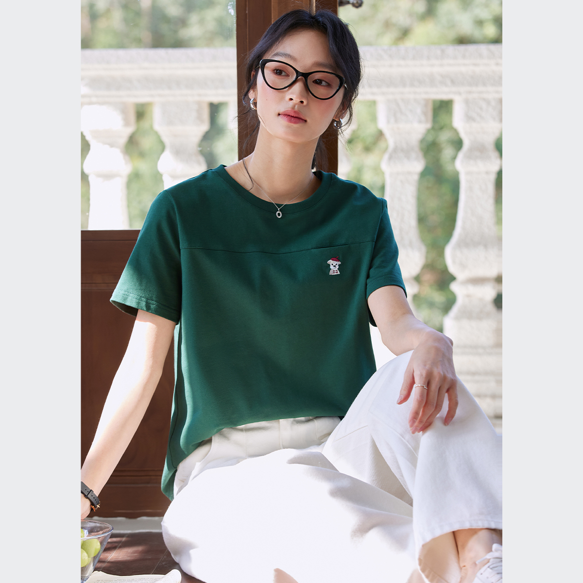 Animal Embroidery Straight T-Shirt