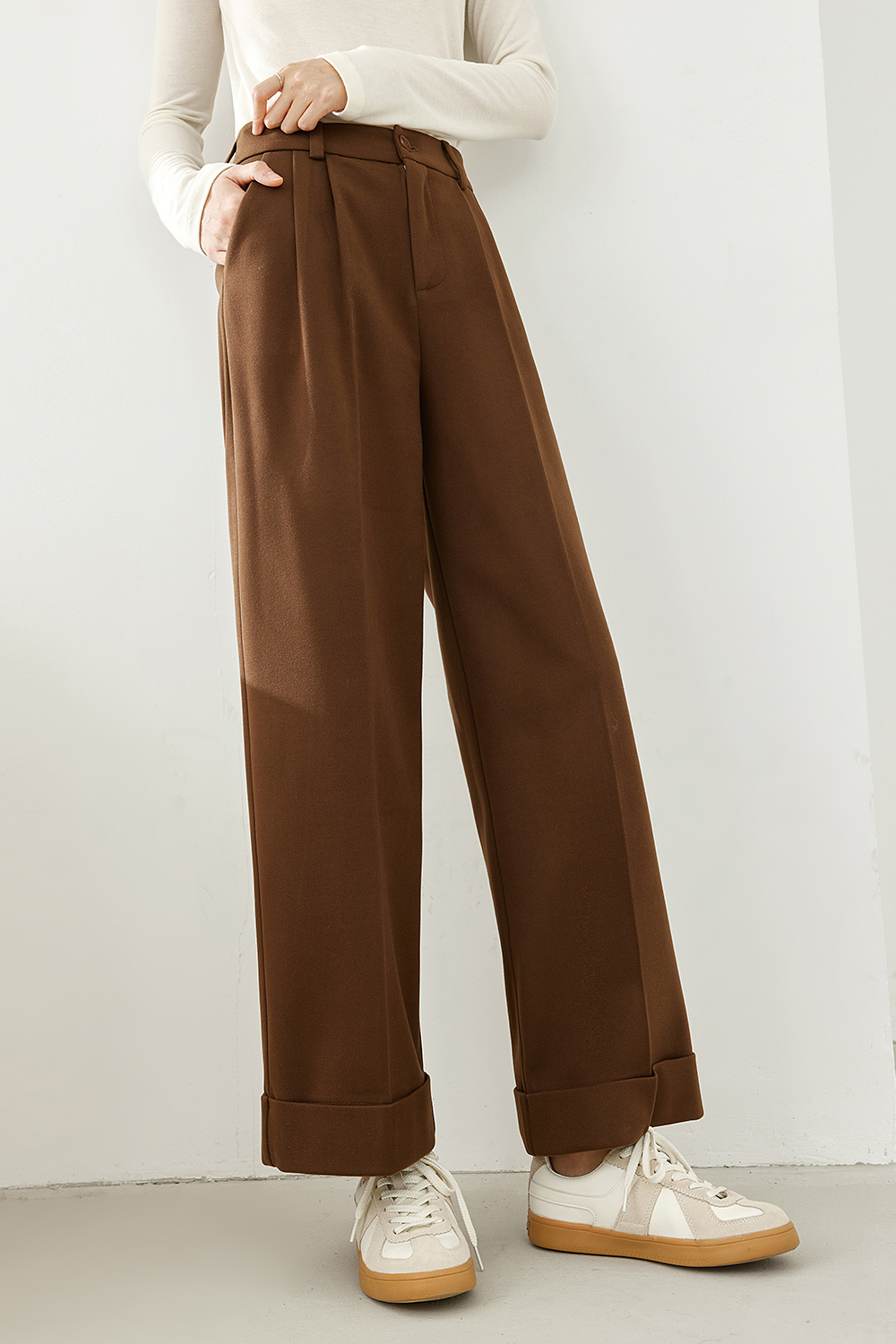 Solid color wide leg pants