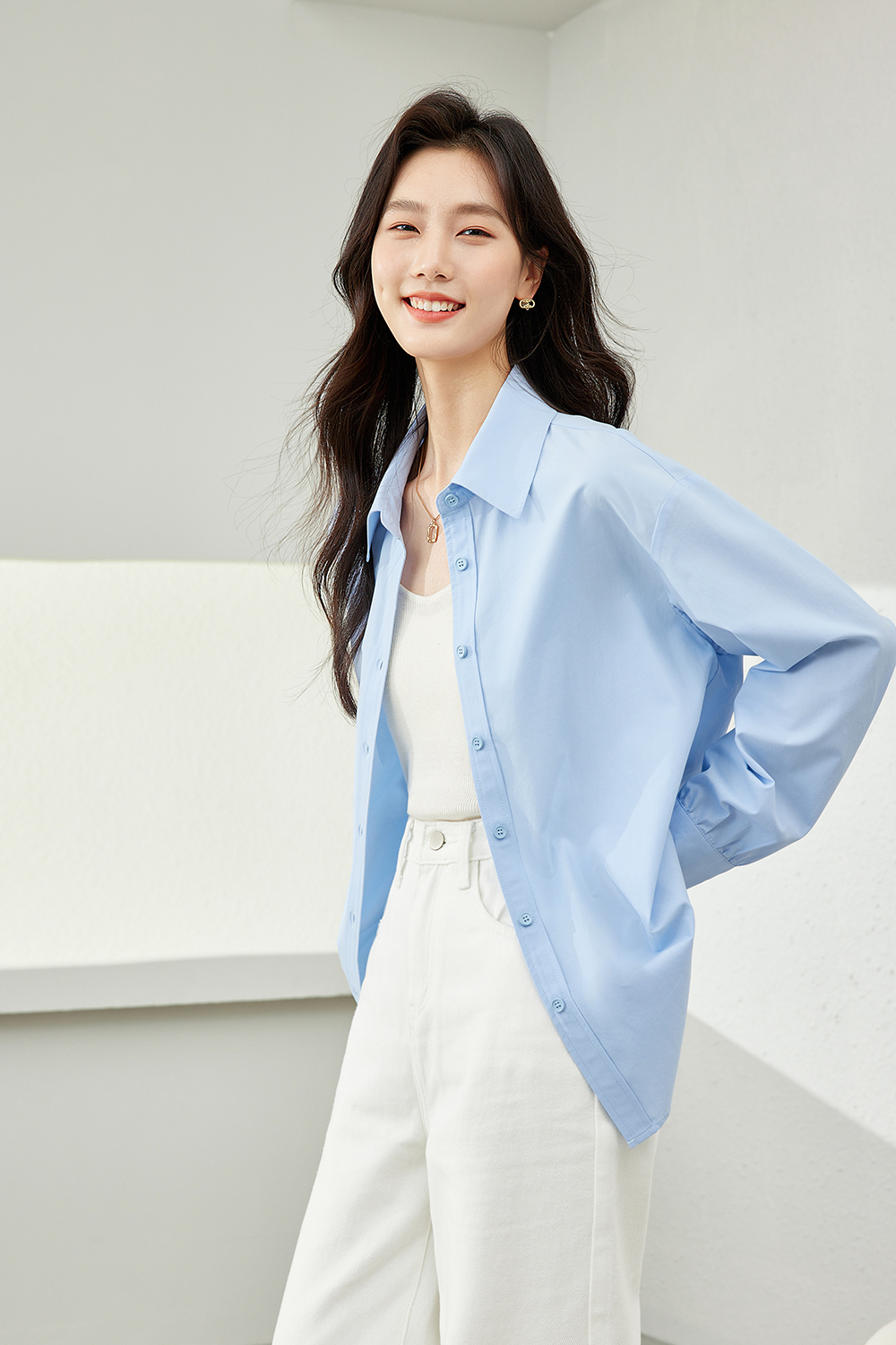 Temperament solid color shirt-VIMLYSTORE