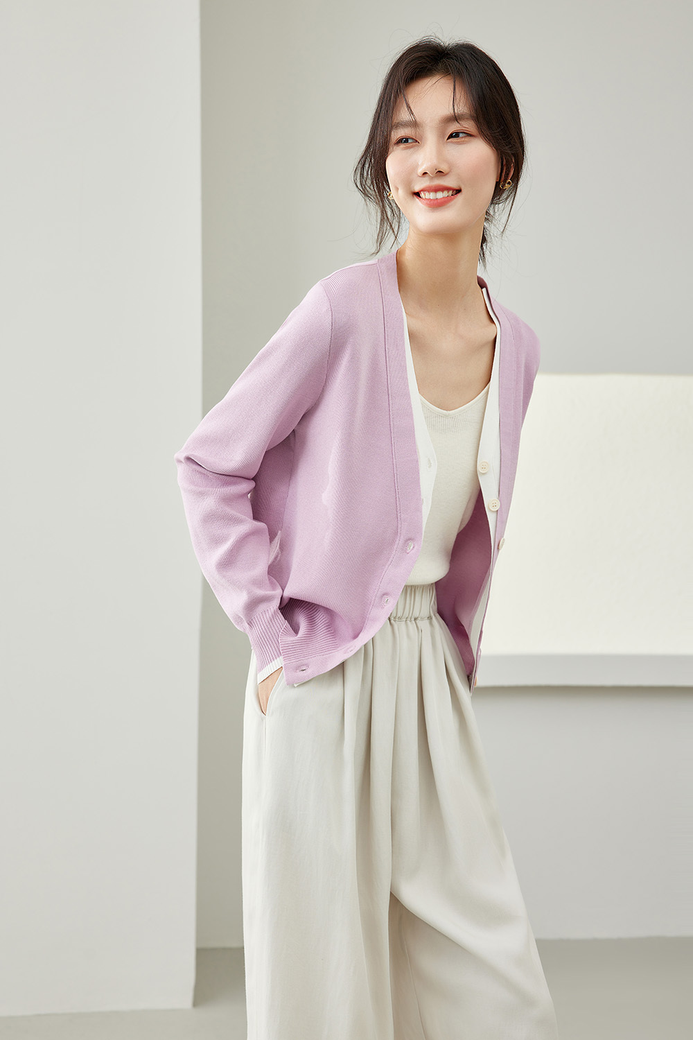 V-Neck Lazy Style Knitted Cardigan