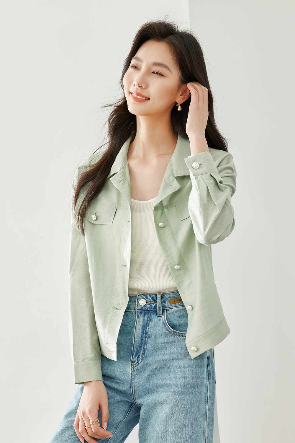 Linen-Blend Lapel Jacket