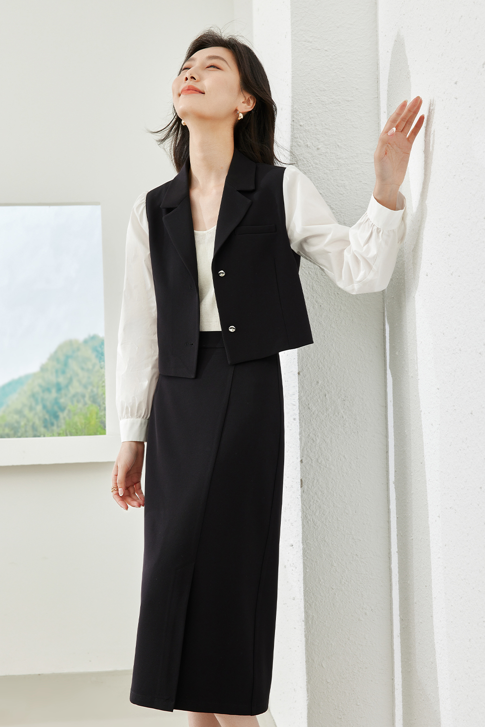 Contrast Color Commuting Two-Piece Set