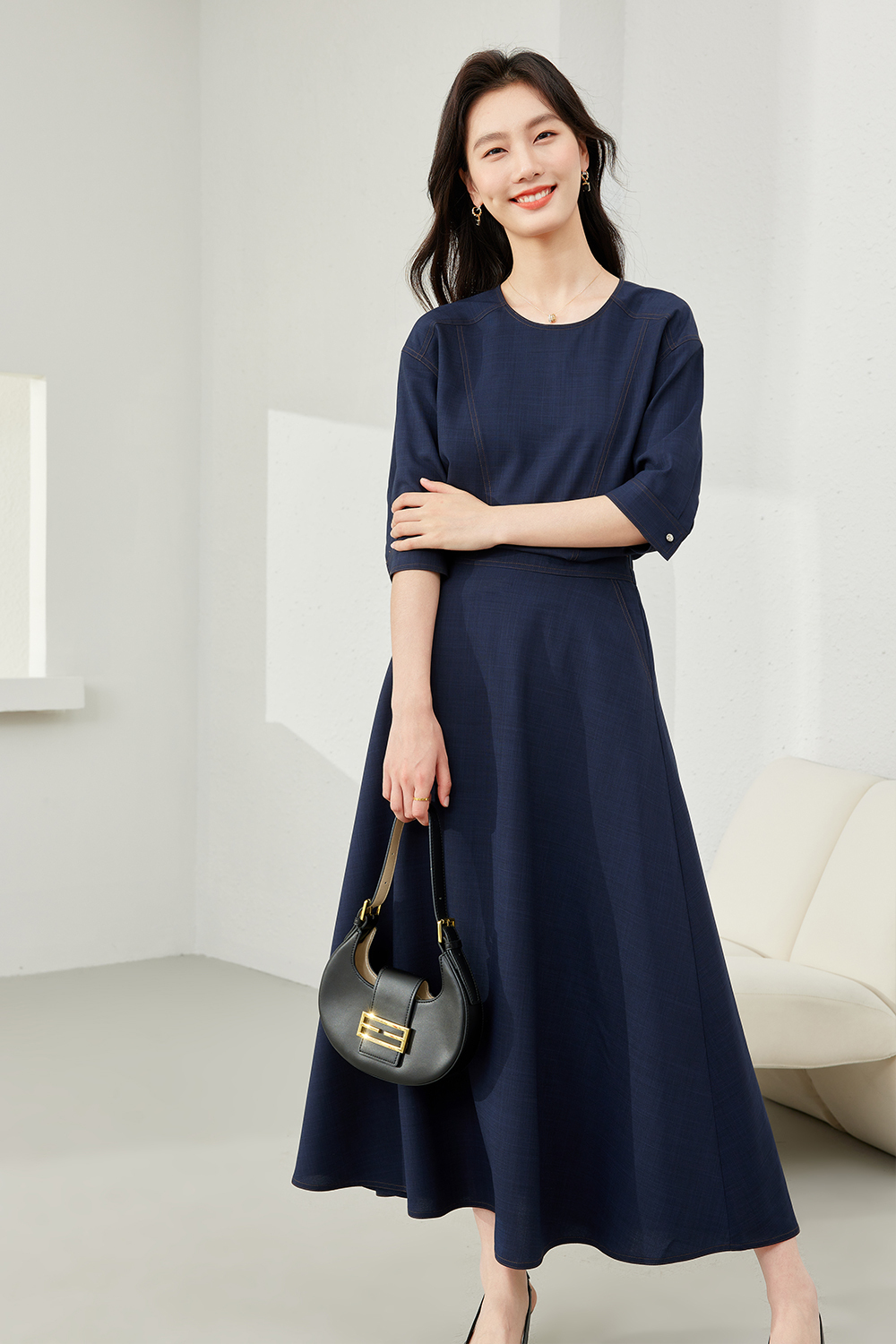 Simple solid color two-piece set