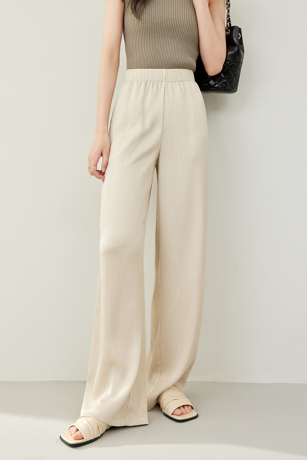 Cotton High-Waist Casual Trousers