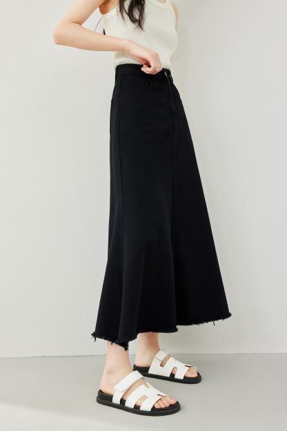 High Waist Fishtail Denim Skirt