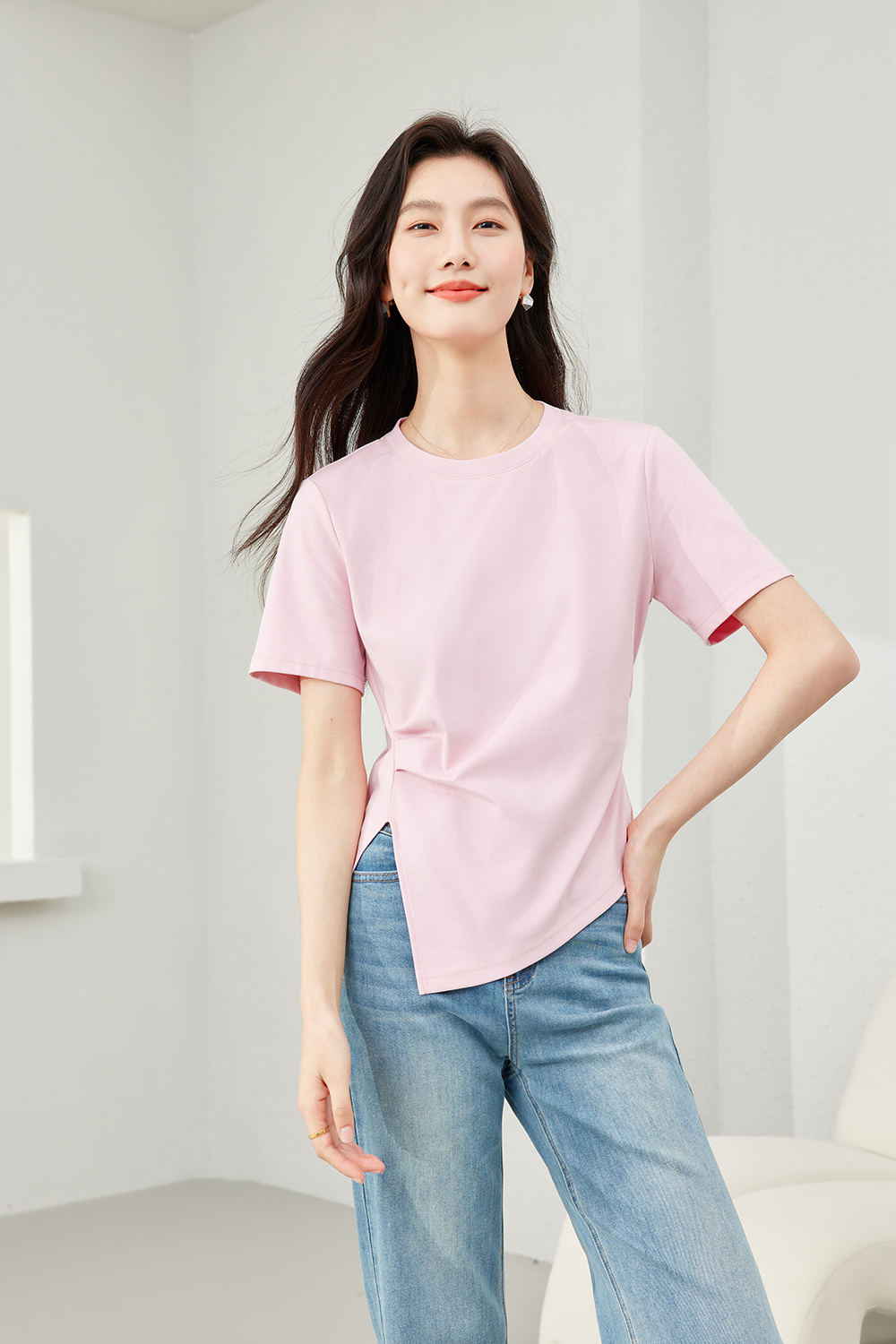 Waist Cinched Split Hem T-Shirt