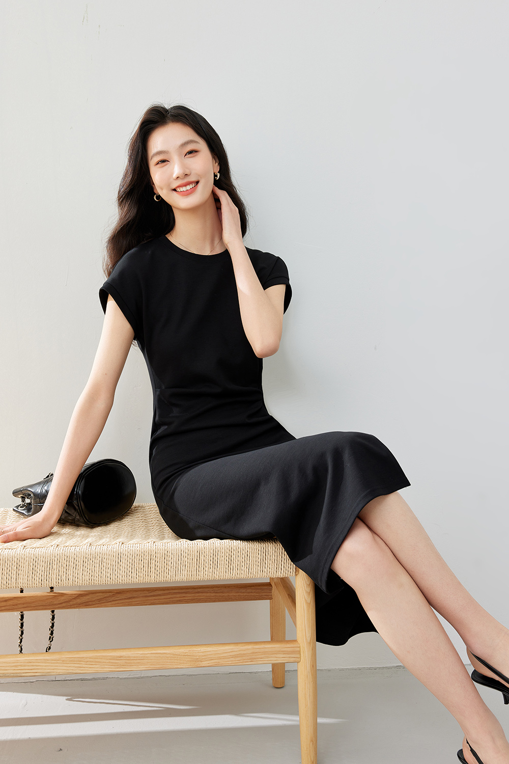 Pleated Cinched Waist Dress