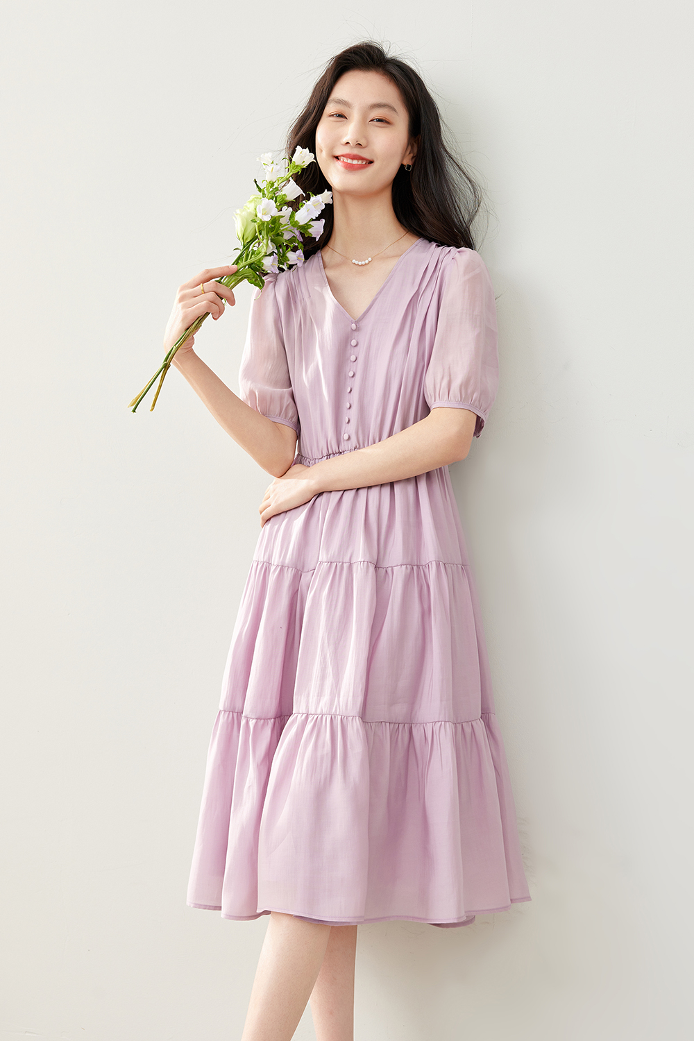 Lightweight French V-Neck Dress