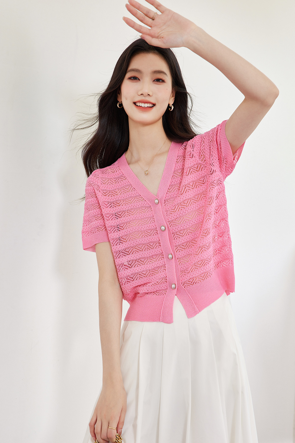 （暂无定价）Hollow Striped Knitted Cardigan