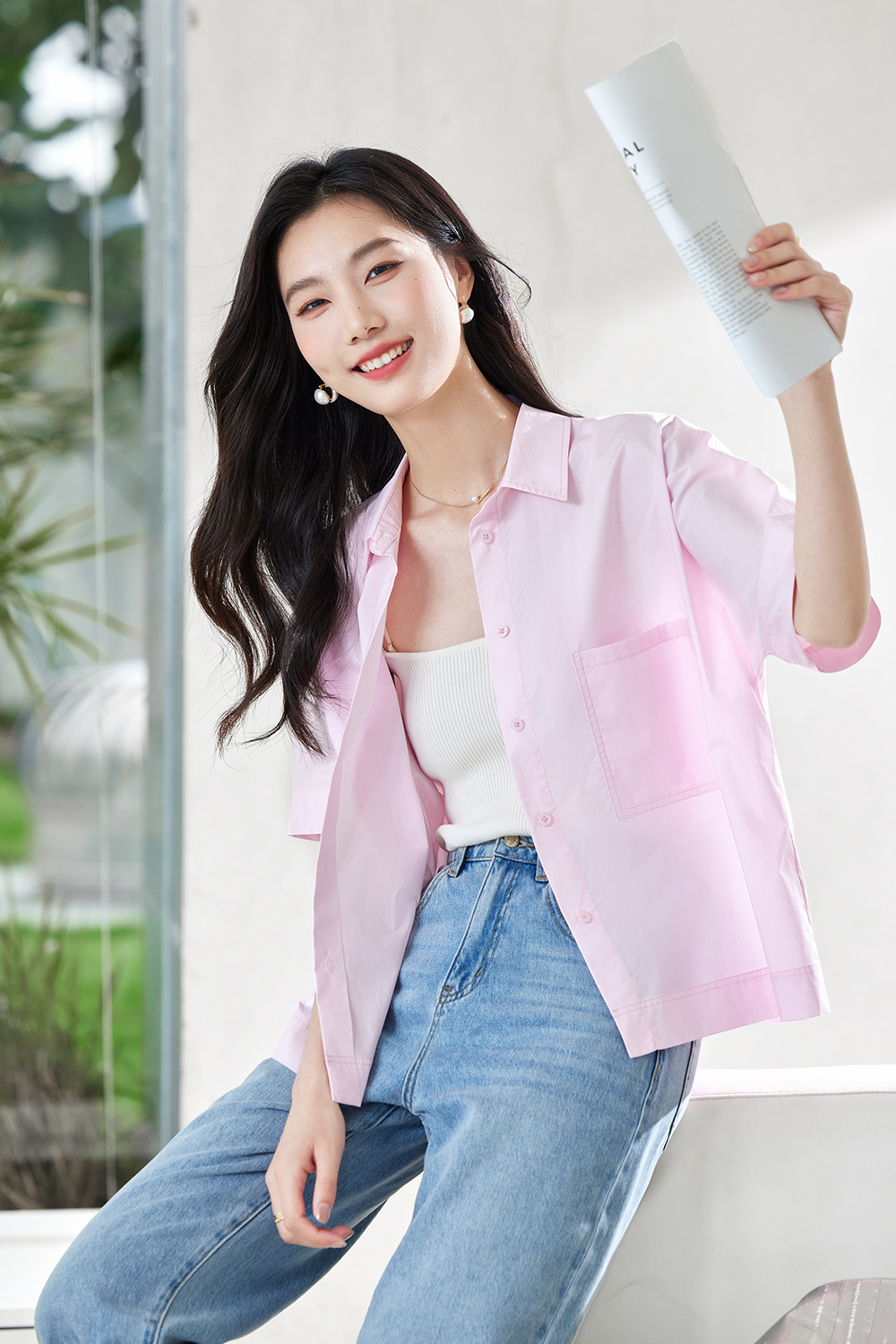 Solid Color Casual Sleeve Shirt