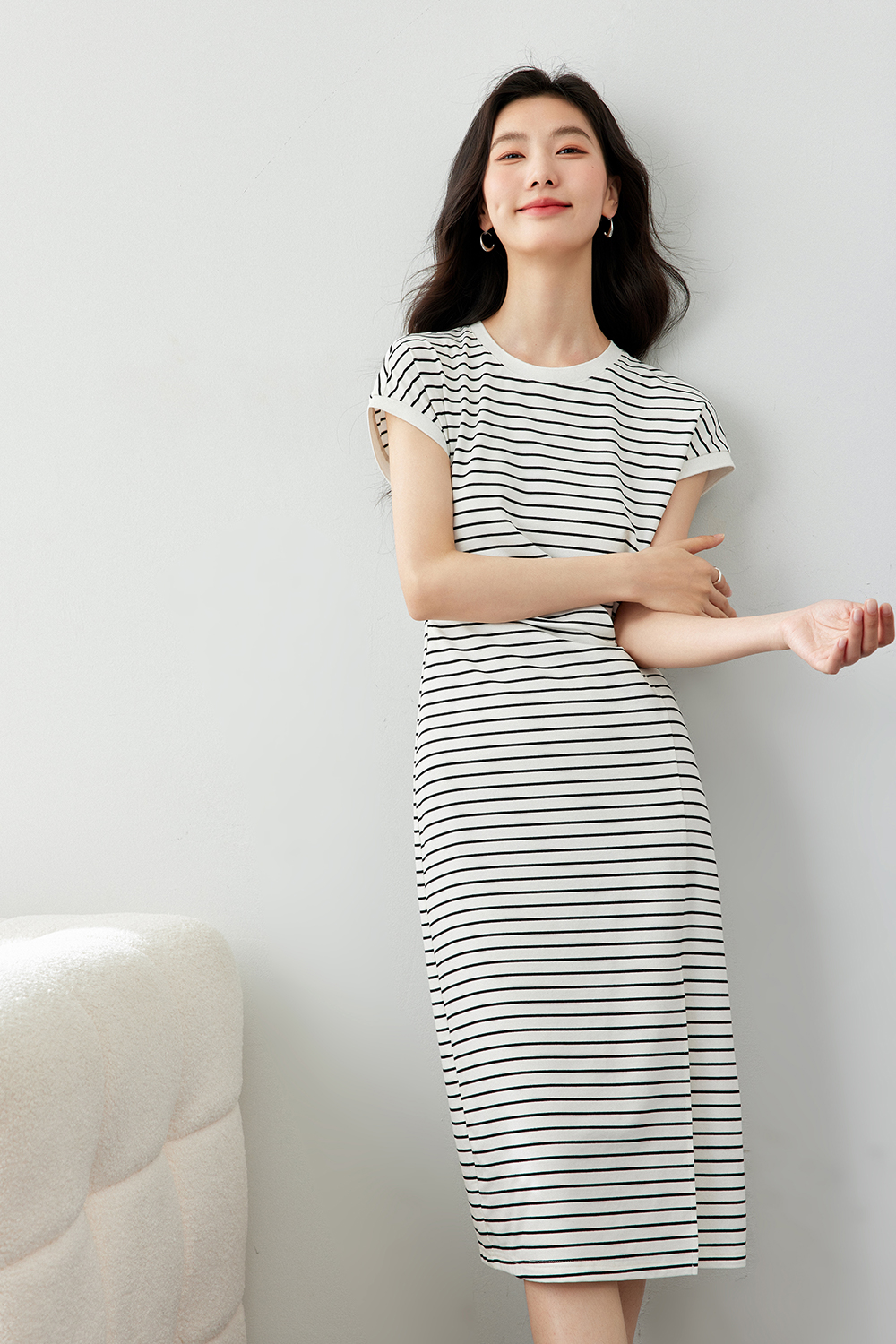 Pleated Cinched Waist Dress