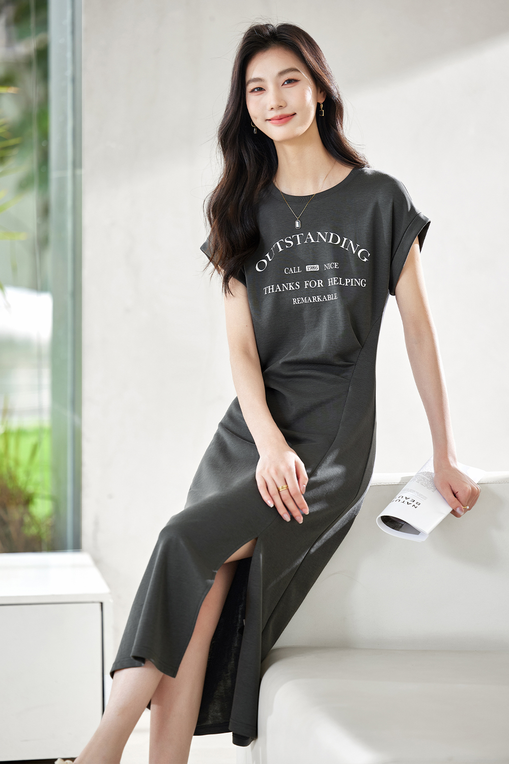 Printed Three-Dimensional Pleated Straight Dress