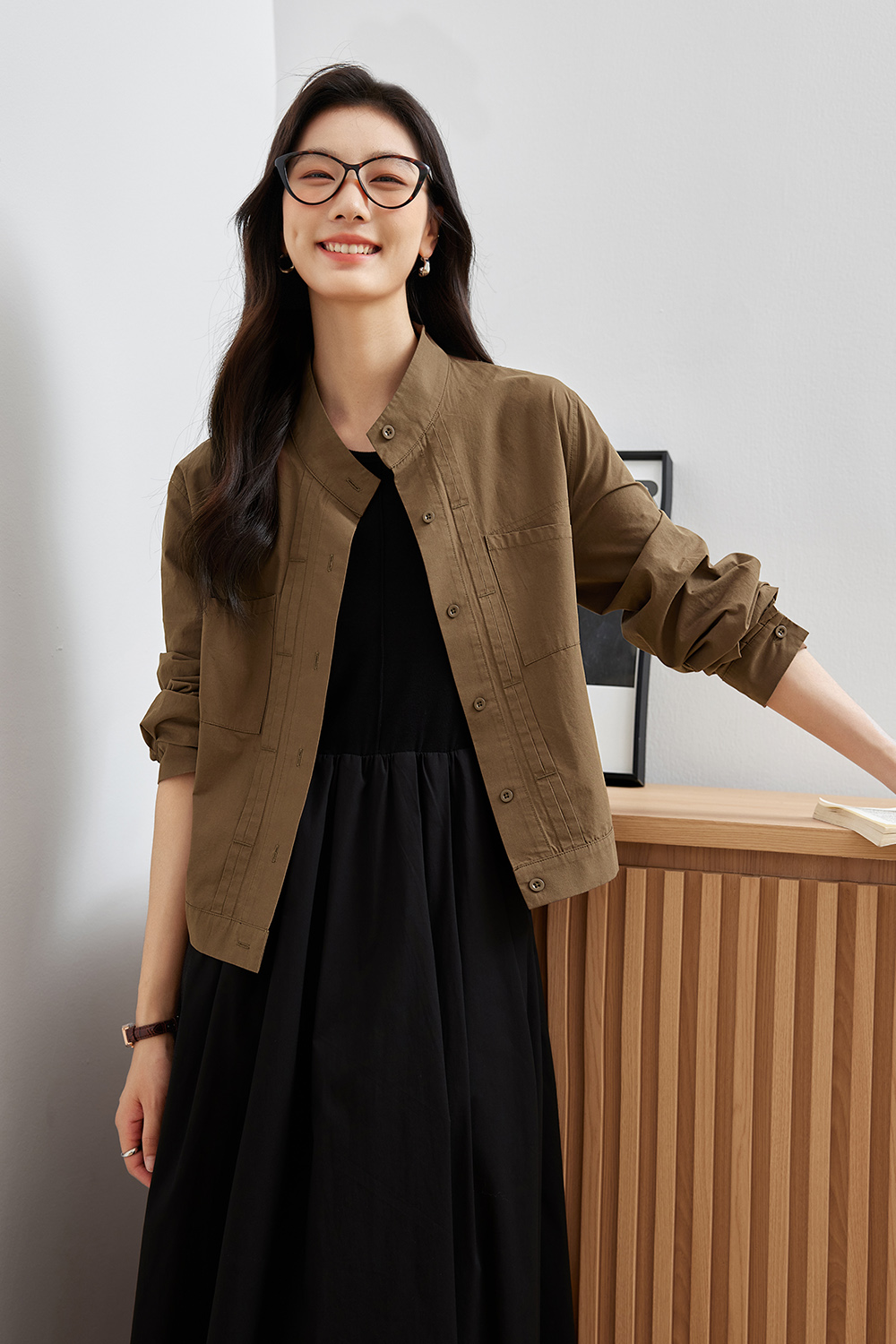 Pure Cotton Stand Collar Jacket-VIMLYSTORE.com