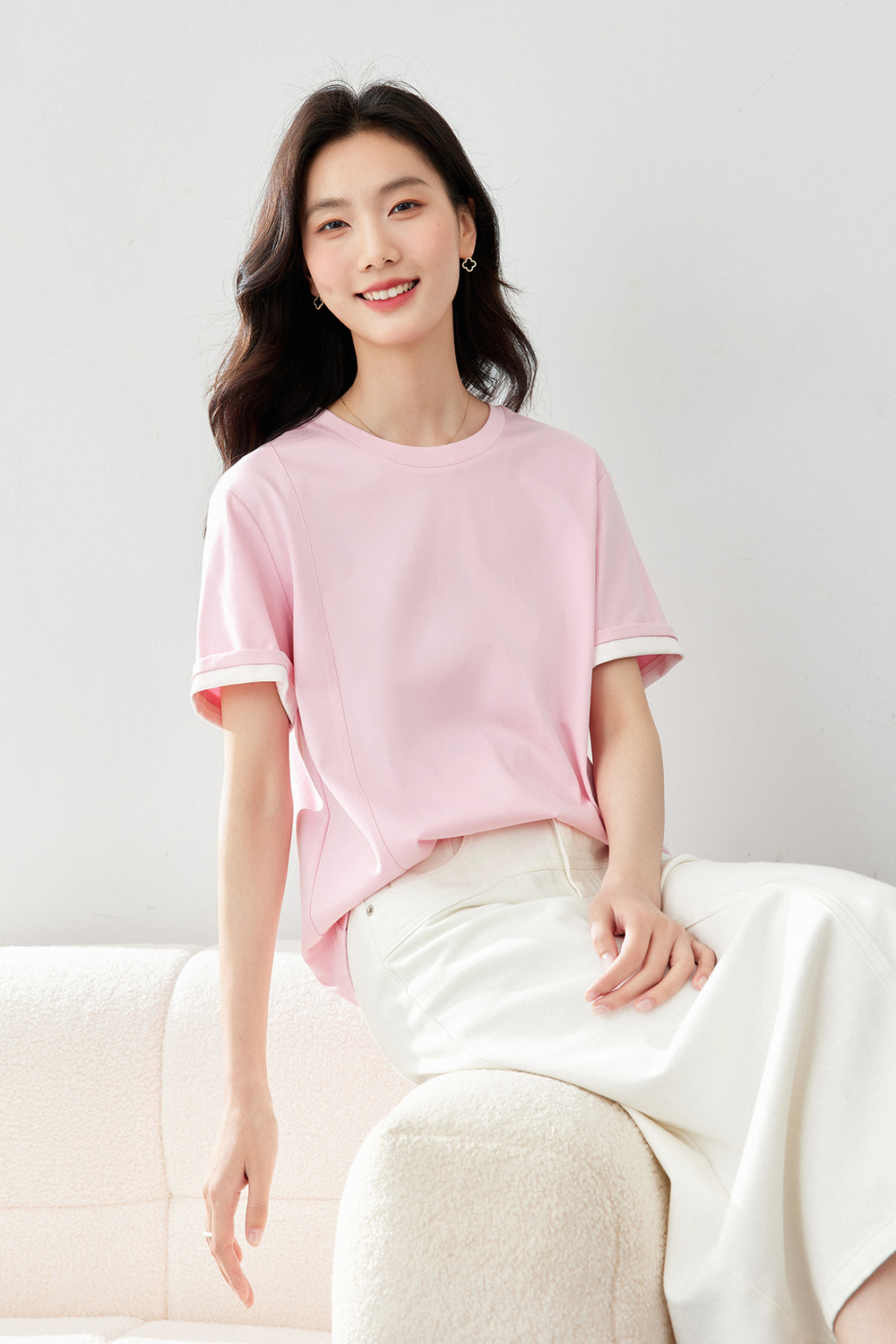 Light Luxury Mercerized Contrast Color T-Shirt