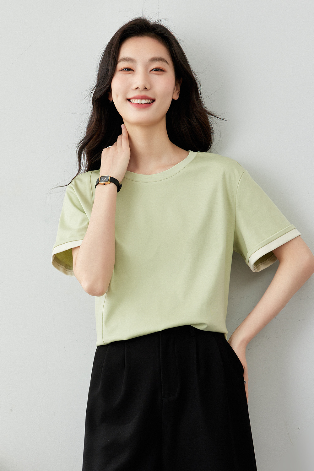 Light Luxury Mercerized Contrast Color T-Shirt