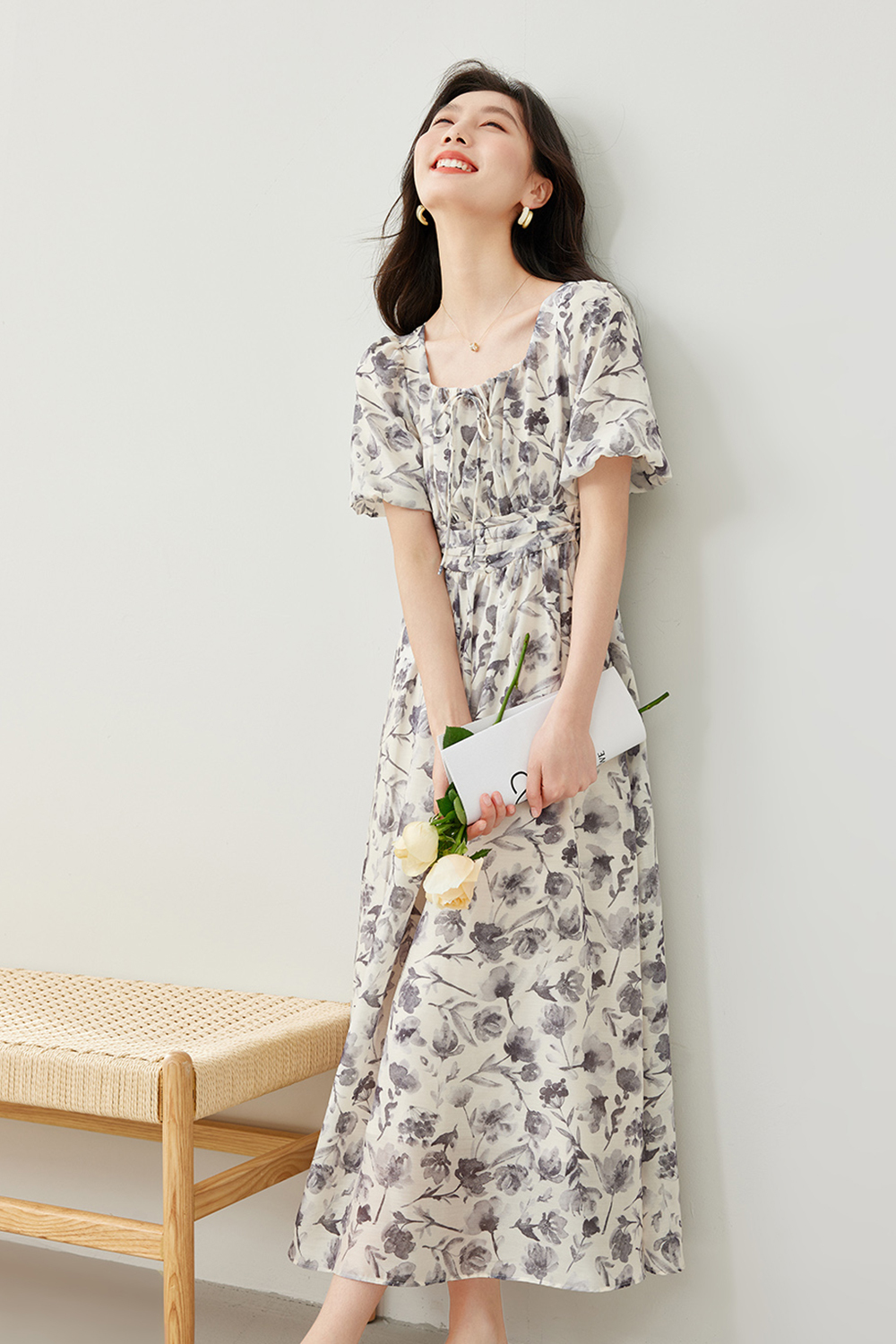 Puff Sleeve Printed Dress