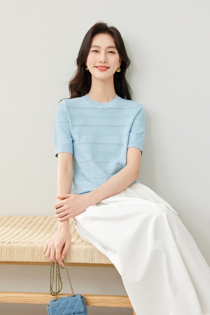 Blue Eyelet Knit Sweater