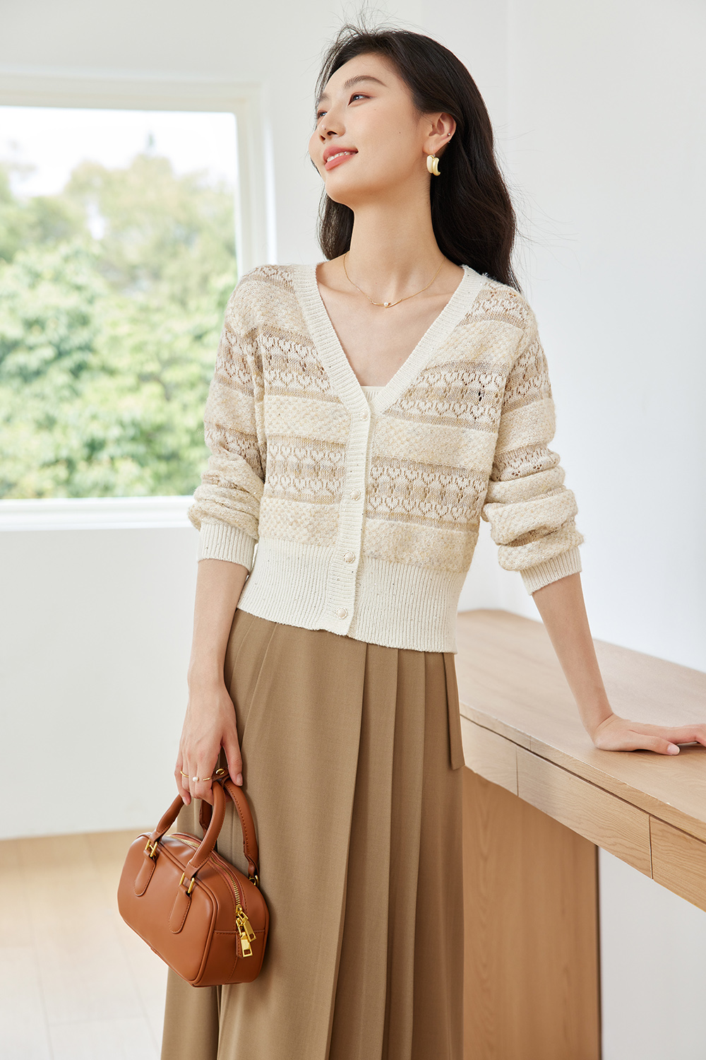 Striped Gentle Style Knitted Cardigan