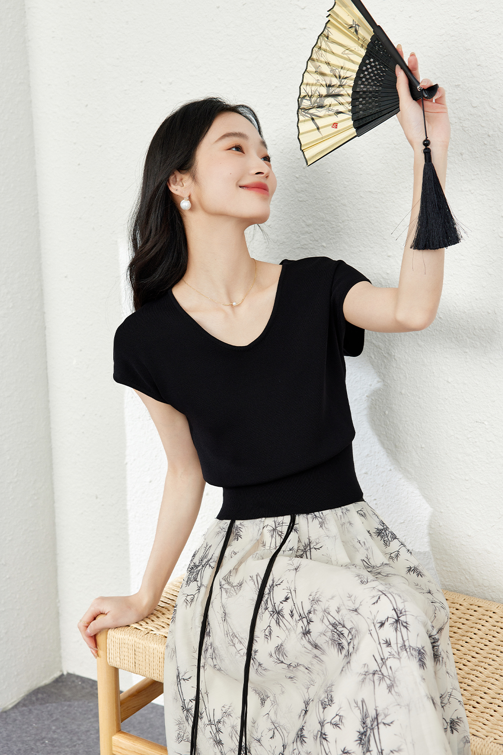 Waist-Cinched Hollowed-Out Knitted Sweater