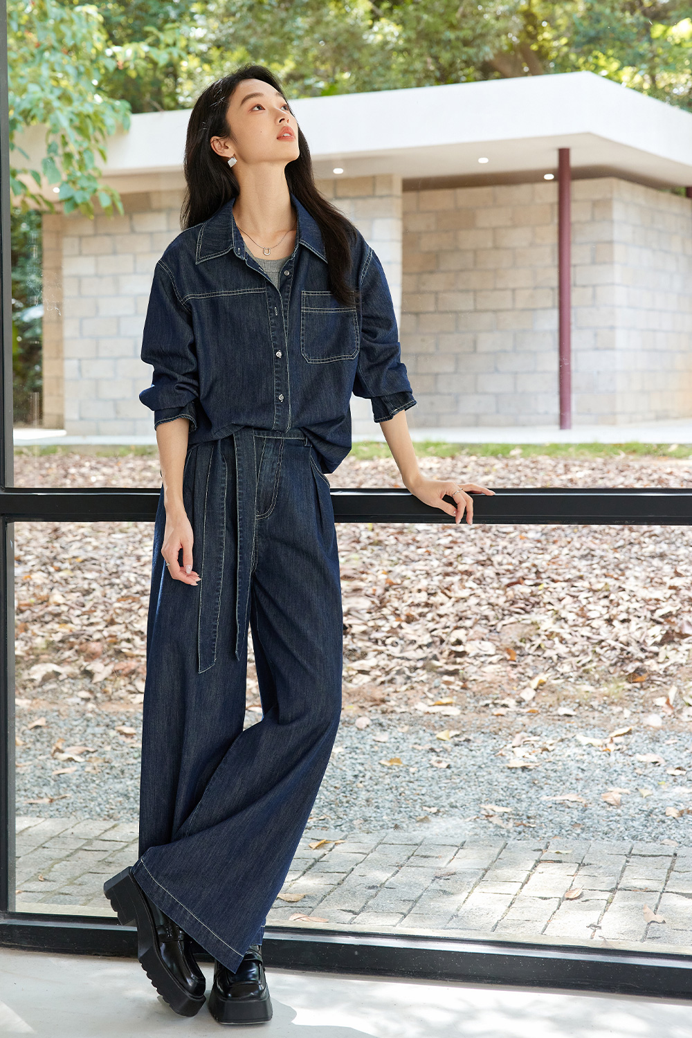 Tie-Up Drape Denim Suit