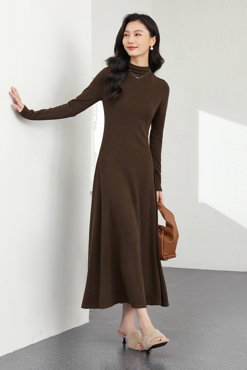 Semi-High Neck Knitted Dress-VIMLYSTORE