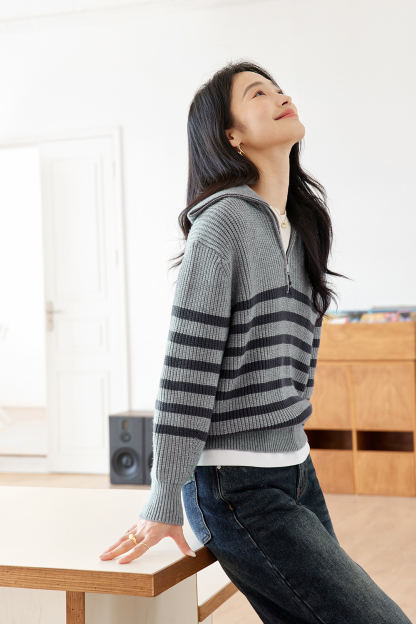 Lazy Style Striped Knitted Sweater