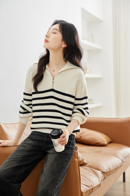 Lazy Style Striped Knitted Sweater