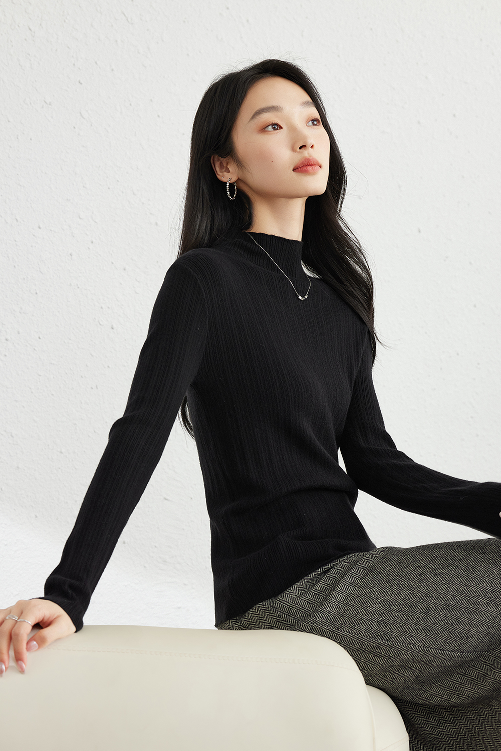 Solid color  Inside base knitted sweater-VIMLYSTORE