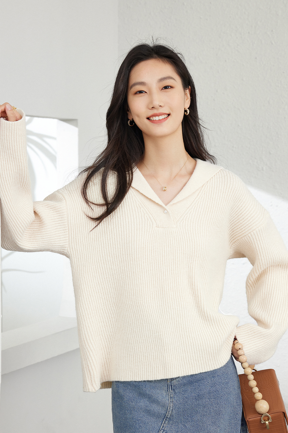 Simple large lapel knitted sweater-VIMLYSTORE