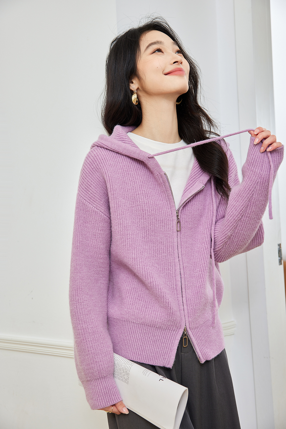 Lazy style hooded knitted jacket-VIMLYSTORE
