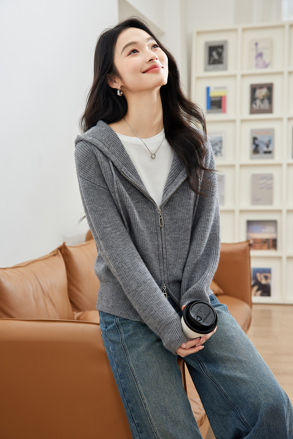 Lazy style hooded knitted jacket-VIMLYSTORE