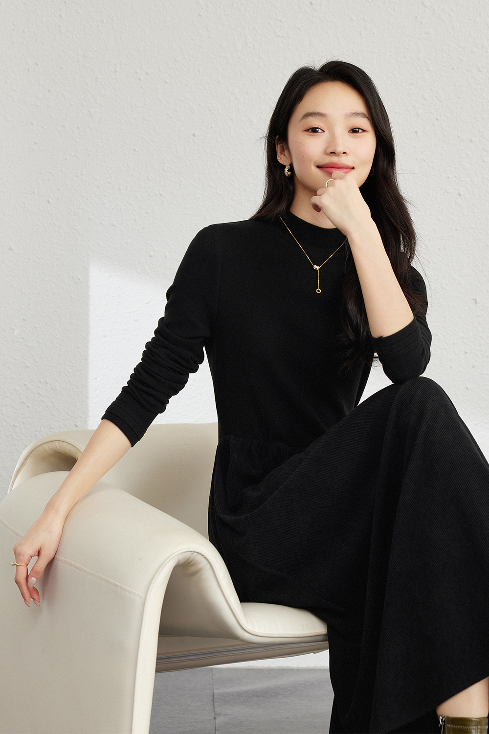 Black double-fabric spliced dress-VIMLYSTORE