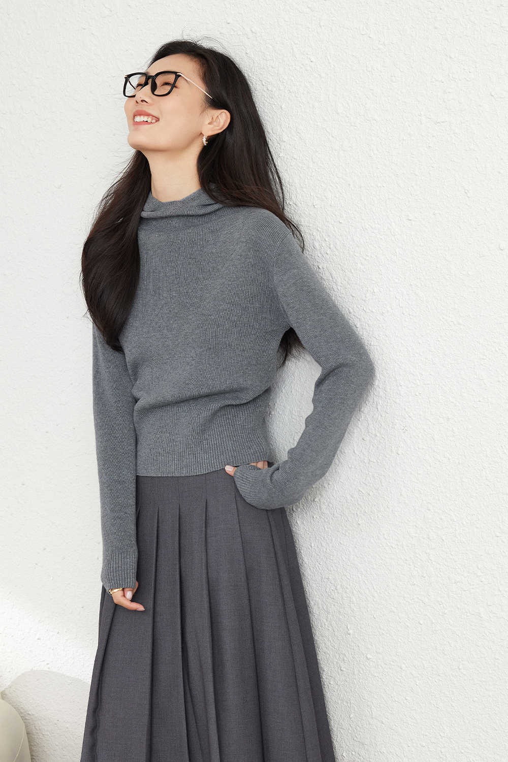 Wool Blend Hooded Knitted Sweater