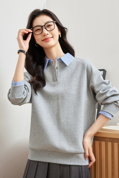 School Style Spliced Lapel Sweatshirt