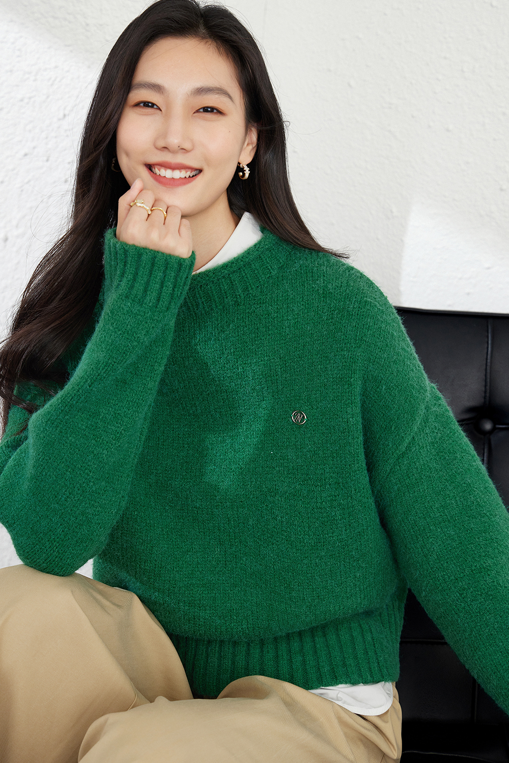 Rolled Hem Semi-High Neck Knitted Sweater-VIMLYSTORE