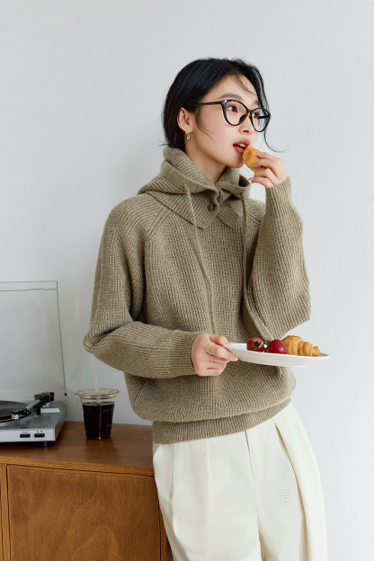 Detachable Hood Casual Knitted Sweater