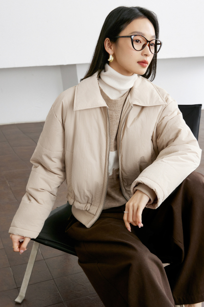 Lapel Spliced Short Cotton Padded Jacket