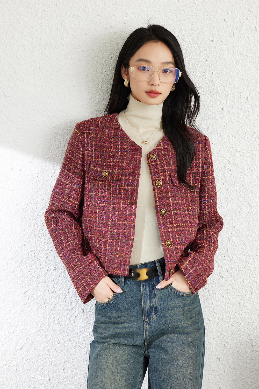 Fashionable Retro Red Check Short Jacket